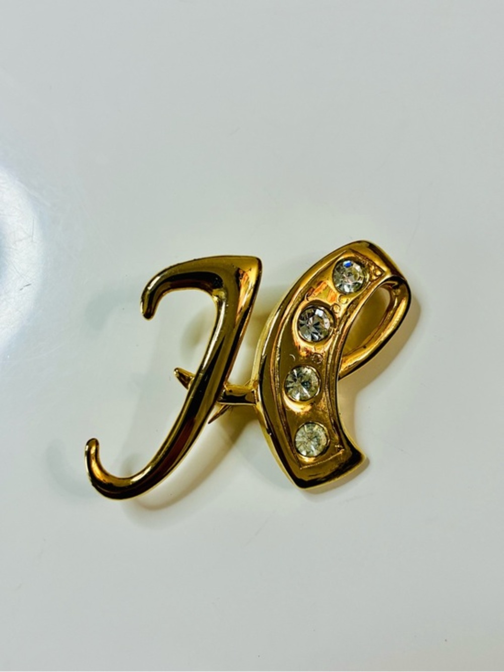 Gold Initial 'H’ Brooch with Clear Crystals Effortlessly Elegant